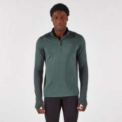 Bluza do biegania męska Kiprun Run 500 Warm ocieplana. Zielone bluzy męskie KIPRUN, m, bez wzorów, z elastanu, bez kaptura. Za 99.99 zł.