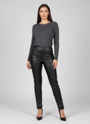 Eleganckie czarne spodnie BengaMetallic07 o kroju slim fit PLUS SIZE XXL OVERSIZE JESIEŃ. Czarne spodnie materiałowe damskie Moda Size Plus Iwanek, plus size, bez wzorów, z elastanu. Za 199.90 zł.