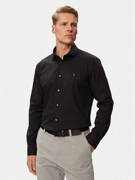 Tommy Hilfiger Koszula MW0MW43122 Czarny Slim Fit. Czarne koszule męskie Tommy Hilfiger, m, bez wzorów, biznesowe, bez kołnierzyka, bez ramiączek. Za 369.99 zł.