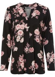 Bluzka tunikowa. Czarne bluzki damskie bonprix, bez wzorów, bez kołnierzyka, bez ramiączek. Za 84.99 zł.