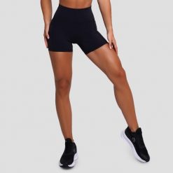 Szorty damskie fitness slim z wysoką talią czarne FIT. Czarne szorty sportowe damskie GYMBEAM, s, bez wzorów, z elastanu, sportowe, z podwyższonym stanem, do biegania. Za 85.90 zł.