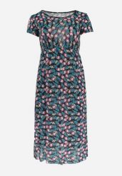 Czarno-Niebieska Rozkloszowana Sukienka z Gumką w Talii we Wzór Pawich Oczek Duilla. Czarne sukienki damskie Born2be, na lato, plus size, bez wzorów, bez kołnierzyka, plus size, bez ramiączek, midi, rozkloszowane. Za 39.99 zł.