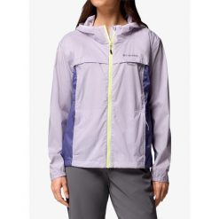 Kurtka wiatrówka damska Columbia Crested Canyon Windbreaker. Fioletowe kurtki damskie Columbia, bez wzorów, z softshellu, bez kaptura, trekkingowe. Za 326.49 zł.