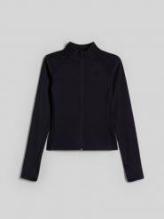 4F Bluza do jogi slim szybkoschnąca damska - czarna XS. Czarne bluzy damskie 4f, l, bez wzorów, z włókna, bez kaptura. Za 199.99 zł.