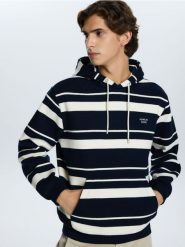 Bluza z kapturem - granatowy. Niebieskie bluzy męskie Reserved, l, bez wzorów, z bawełny, z kapturem. Za 149.99 zł.