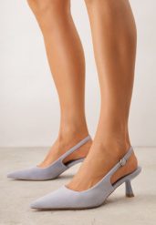 Niebieskie Czółenka z Imitacji Zamszu na Kaczuszce z Odkrytą Piętą Raeneh. Niebieskie czółenka damskie Born2be, bez wzorów, z materiału, klasyczne, ze szpiczastym noskiem, bez obcasa, na obcasie, bez zapięcia. Za 109.99 zł.