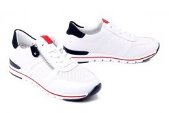 RIEKER REMONTE R6705-82 white combination, półbuty damskie. Białe półbuty damskie Rieker Remonte, bez wzorów, ze skóry, bez obcasa, bez zapięcia. Za 429.90 zł.
