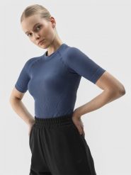 4F T-shirt slim bezszwowy gładki damski - granatowy XS/S. Niebieskie t-shirty damskie 4f, s, bez wzorów, z dzianiny, sportowe, bez kołnierzyka. Za 29.99 zł.