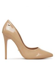 DeeZee Szpilki AB2-4503A Beżowy. Brązowe szpilki damskie DeeZee, bez wzorów, z materiału, bez obcasa, bez zapięcia. Za 139.99 zł.