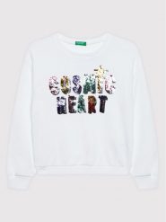 United Colors Of Benetton Bluza 3J68C101I Biały Regular Fit. Białe bluzy dla dziewczynek United Colors Of Benetton, bez wzorów, z bawełny, bez ramiączek, bez kaptura. Za 119.99 zł.