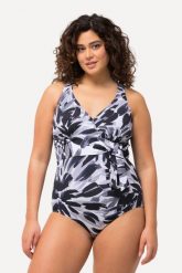 Damski Kostium kąpielowy dekolt typu halter miękkie miseczki z recyklingu. Czarne kostiumy jednoczęściowe damskie Ulla Popken, plus size, bez wzorów, z elastanu, eleganckie, plus size, do pływania. Za 223.99 zł.