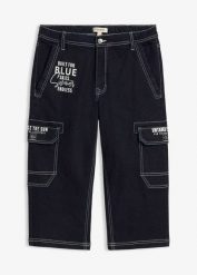 Jeansy 3/4 typu bojówki, z elastycznym pasem, regular fit. Niebieskie jeansy męskie bonprix. Za 149.99 zł.