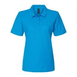 Damska Koszulka Polo Softstyle Pique. Niebieskie koszulki sportowe damskie Gildan, m, bez wzorów, bez kołnierzyka, bez ramiączek. Za 65.99 zł.