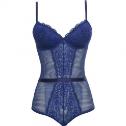 Body bonprix kobaltowy. Niebieskie body damskie bonprix, w koronkowe wzory, z koronki. Za 79.99 zł.