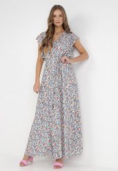 Niebieska Sukienka Kallare. Niebieskie sukienki damskie Born2be, na lato, m, bez wzorów, z materiału, bez kołnierzyka, bez ramiączek, maxi. Za 29.99 zł.