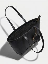 Torba shopper z imitacji skóry z zawieszką portfelem - czarny. Czarne torebki shopper damskie Sinsay, bez wzorów, ze skóry, bez dodatków. Za 49.99 zł.