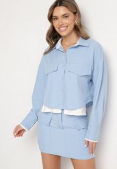 Niebieski Komplet Koszula i Spódnica z Imitacją Kieszeni Zensedi. Niebieskie koszule damskie Born2be, m, bez wzorów, eleganckie, koszulowe. Za 179.99 zł.