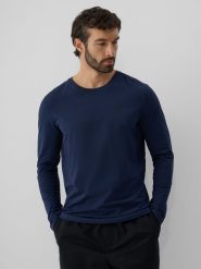 4F Longsleeve slim gładki męski - granatowy L. Niebieskie t-shirty męskie 4f, l, bez wzorów, z bawełny, klasyczne, bez kołnierzyka. Za 69.99 zł.
