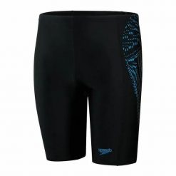 Kąpielówki chłopięce do pływania Speedo Placement Jammer. Czarne kąpielówki dla chłopców Speedo, bez wzorów, z elastanu. Za 111.98 zł.