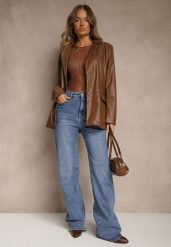 Niebieskie Szerokie Jeansy High Waist z Wiskozą Isofara. Niebieskie jeansy damskie Renee, z podwyższonym stanem, plus size. Za 129.99 zł.