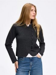 Kardigan z ozdobnym zapięciem - szary. Szare kardigany damskie Reserved, l, bez wzorów, z dzianiny. Za 169.99 zł.