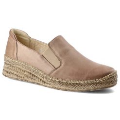 Półbuty damskie Wasak, naturalna skóra licowa z gumowym ściągaczem, cappuccino, 575. Brązowe półbuty damskie Wasak, na lato, bez wzorów, z gumy, wizytowe, bez obcasa, na platformie, bez zapięcia. Za 179.00 zł.