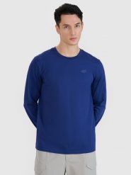 4F Longsleeve regular gładki męski - granatowy L. Niebieskie koszulki sportowe męskie 4f, l, bez wzorów, z bawełny, klasyczne, bez kołnierzyka. Za 69.99 zł.