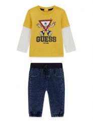 Guess Komplet bluzka i spodnie I6YG04 K3973 Żółty Regular Fit. Żółte spodnie materiałowe dla chłopców Guess, z aplikacjami, z bawełny, bez ramiączek. Za 234.99 zł.