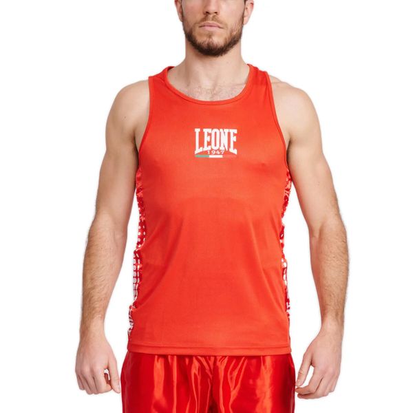Bokserski tank top Leone canottiera. Czerwone t-shirty męskie LEONE 1947, xl, bez wzorów, eleganckie, bez kołnierzyka. Za 145.50 zł.
