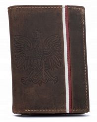 Portfel skórzany patriotyczny N4A-H-BL c.brązowy. Brązowe portfele męskie Inny, bez wzorów, z nubiku. Za 69.99 zł.