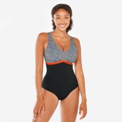 Strój jednoczęściowy do aquafitness damski Nabaiji 100 Rosy. Brązowe kostiumy jednoczęściowe damskie Decathlon, l, bez wzorów, z materiału, sportowe, do pływania. Za 139.99 zł.