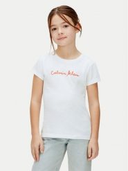 Calvin Klein Jeans T-Shirt LVCKSJA17G Biały Regular Fit. Białe t-shirty i topy dla dziewczynek Calvin Klein Jeans, bez wzorów, z bawełny, bez ramiączek. Za 109.99 zł.