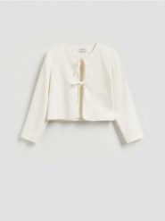 Marynarka z lnem i wiskozą - biały. Białe żakiety damskie Reserved, l, bez wzorów, z tkaniny. Za 159.99 zł.