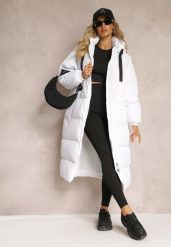 Biała Długa Kurtka Pikowana Płaszcz z Kapturem Serea. Białe kurtki damskie Renee, l, bez wzorów, z jeansu, z kapturem. Za 189.99 zł.