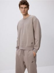 Gładka bluza z bawełną - ciemnoszary. Szare bluzy męskie Reserved, l, bez wzorów, z bawełny, bez kaptura. W wyprzedaży za 79.99 zł.