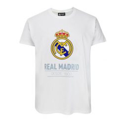 Koszulka Real Madryt - licencjonowana. Białe koszulki sportowe męskie Real Madrid, l, bez wzorów, bez kołnierzyka, bez ramiączek, do piłki nożnej. Za 99.00 zł.