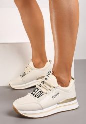 Beżowe Wsuwane Sznurowane Sneakersy na Platformie Aplemia. Brązowe obuwie sportowe damskie Renee, bez wzorów, z dresówki. Za 89.99 zł.