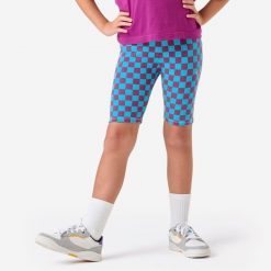 Legginsy sportowe dla dzieci krótkie. Legginsy dla dziewczynek Decathlon, bez wzorów, z bawełny, krótkie. Za 29.99 zł.