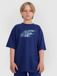 4F T-shirt oversize z nadrukiem chłopięcy - granatowy 158 (12-13 lat). Niebieskie t-shirty dla chłopców 4f, bez wzorów, z bawełny, bez ramiączek. W wyprzedaży za 39.99 zł.
