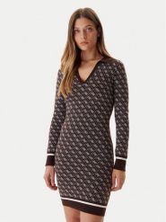 Guess Sukienka dzianinowa W5BK25 Z3JD2 Brązowy Slim Fit. Brązowe sukienki damskie Guess, s, z aplikacjami, z dzianiny, bez kołnierzyka, bez ramiączek. Za 269.99 zł.