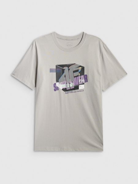 4F T-shirt regular z nadrukiem męski - szary L. Szare t-shirty męskie 4f, l, bez wzorów, z bawełny, bez kołnierzyka. W wyprzedaży za 39.99 zł.