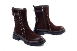 Maciejka K7727-02/00-7 brąz, botki damskie. Brązowe botki damskie Maciejka, ze skóry, bez obcasa, bez zapięcia. Za 339.92 zł.