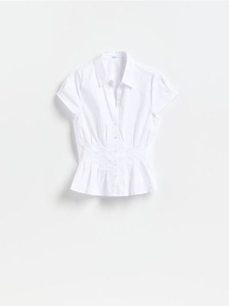 Taliowana koszula - biały. Białe koszule damskie Reserved, l, bez wzorów, z bawełny, bez kołnierzyka, bez ramiączek. Za 89.99 zł.