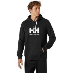 Bluzy sportowa męska Helly Hansen Logo. Czarne bluzy męskie Helly Hansen, m, bez wzorów, z bawełny, z kapturem. W wyprzedaży za 327.05 zł.