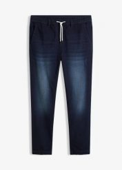 Joggery jeansowe z gumką w talii, regular fit, straight. Niebieskie jeansy męskie bonprix. Za 147.99 zł.