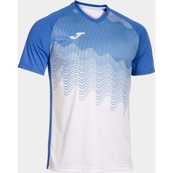 Koszulka męska Joma Tiger VI White-Royal XS. Białe koszulki sportowe męskie Joma, m, bez wzorów, z meshu, bez kołnierzyka, bez ramiączek, do piłki nożnej. Za 148.99 zł.