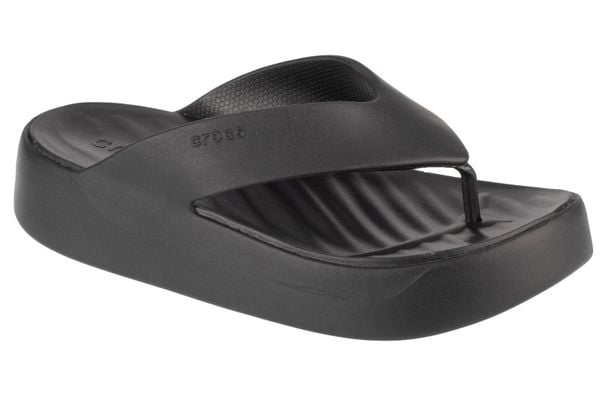 Sandały CROCS GETAWAY PLATFORM FLIP Czarny. Czarne klapki damskie Crocs, bez wzorów, z gumy, bez obcasa, bez zapięcia. Za 199.99 zł.