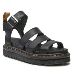 Sandały Dr. Martens. Czarne klapki damskie Dr. Martens, bez wzorów, bez obcasa, na płaskiej podeszwie, bez zapięcia. Za 524.99 zł.