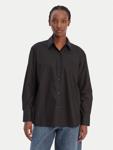 Tommy Hilfiger Koszula WW0WW48190 Czarny Regular Fit. Czarne bluzki damskie Tommy Hilfiger, bez wzorów, z bawełny, bez kołnierzyka, bez ramiączek. Za 489.99 zł.