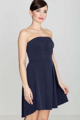 Elegancka Granatowa Gorsetowa Sukienka z Dłuższym Tyłem. Czerwone sukienki damskie Katrus, l, bez wzorów, z materiału, eleganckie, bez kołnierzyka, bez ramiączek, gorsetowe. Za 219.00 zł.